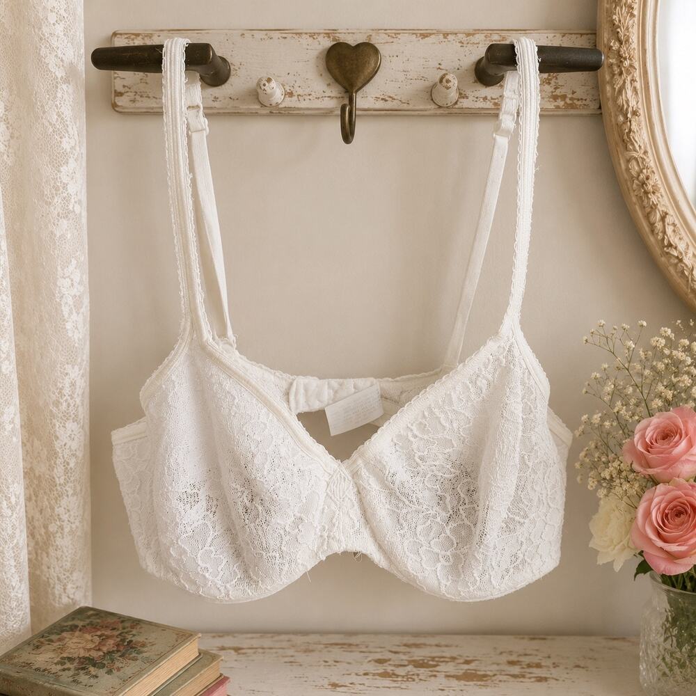 Vintage 90s Ralph Lauren White Floral Lace Underwire Bra Women’s Size 38B